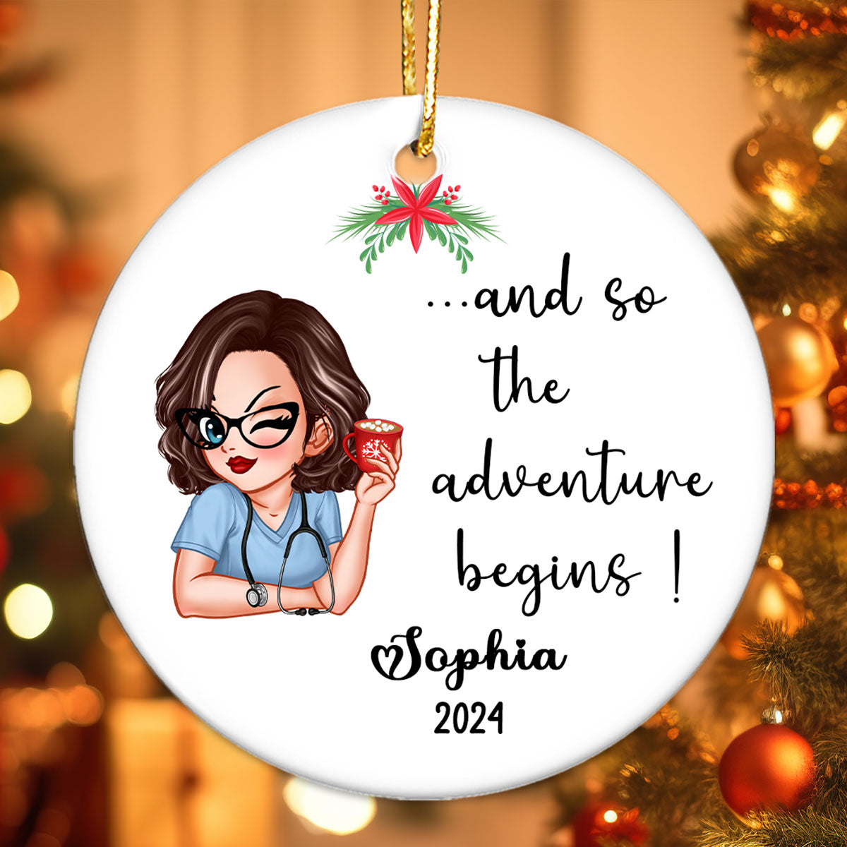 And So The Adventure Begins New Nurse Gift, Nurse Christmas Personalized Ceramic Ornament, Graduation Gift