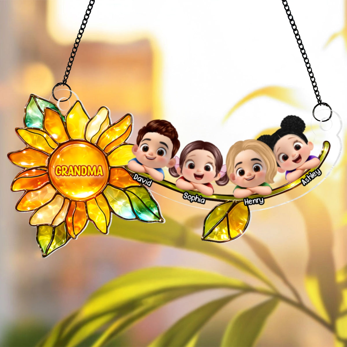 Grandkids Children Sunflower - Personalized Suncatcher - Heartfelt Mother's Day Gift for Grandma, Mom, Wife
