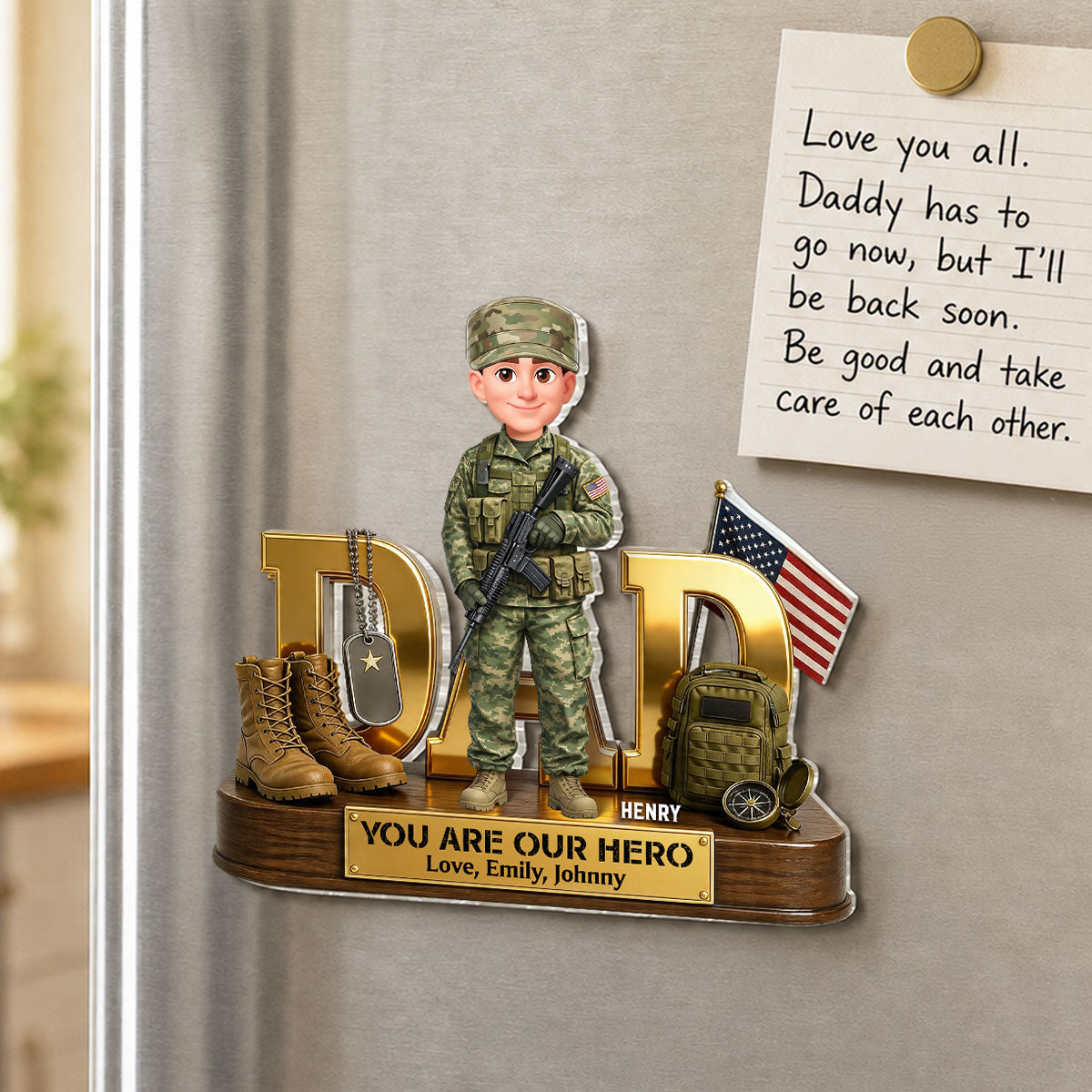 Proud American Army Millitary Dad - Personalized Acrylic Fridge Magnet - Father's Day Gift For Dad