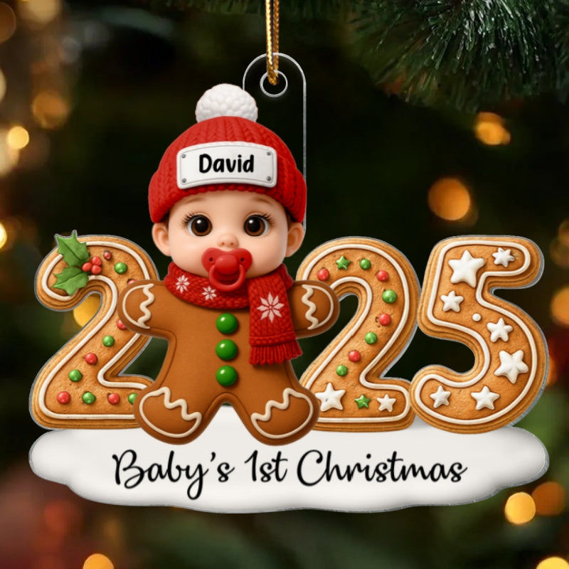Baby Gingerbread First Christmas - Personalized Acrylic Ornament - Unique Christmas Gift For New Born, Baby