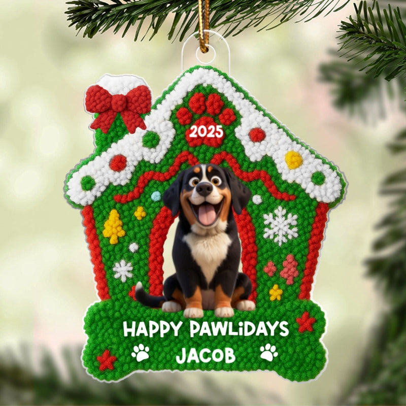 Dog Christmas Yarn Faux - Personalized Acrylic Ornament - Unique Christmas Gift For Dog Lovers
