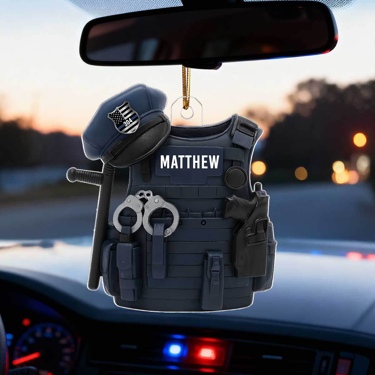 3D Effect Police Bulletproof Vest & Hat - Personalized Acrylic Ornament - Christmas Gift For Police