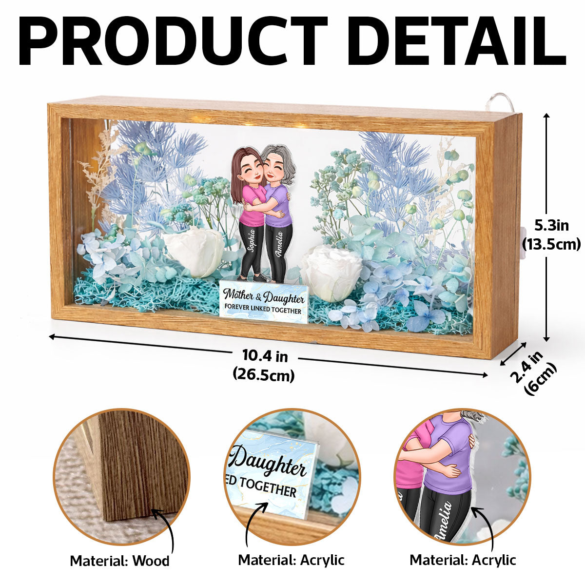 Mom & Daughter Forever Linked Together - Personalized DIY Flower Shadow Box LED Night Light - Gift For Mom, Daughter