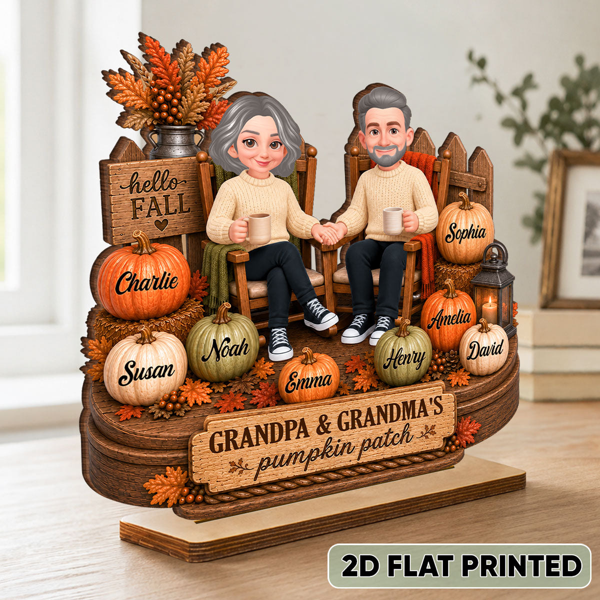 Grandpa & Grandma's Pumpkin Patch - Personalized 2-Layered Wooden Plaque - Cozy Fall Decor for Grandparents
