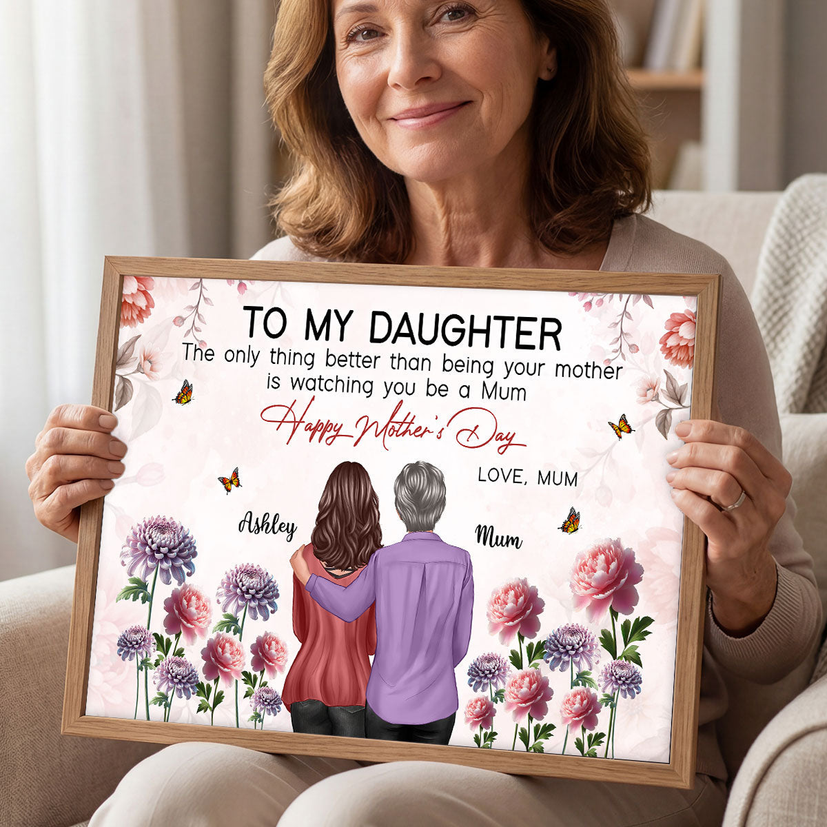 To My Daughter From Mum Birth Month Flower Floral Pink Tone - Personalised Poster