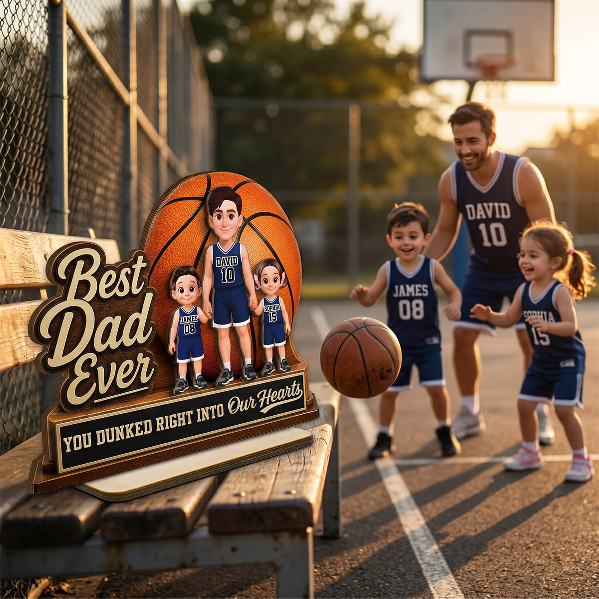 You Dunked Right Into Our Heart - Personalized 2-Layered Wooden Plaque -  Gift For Basketball Dad