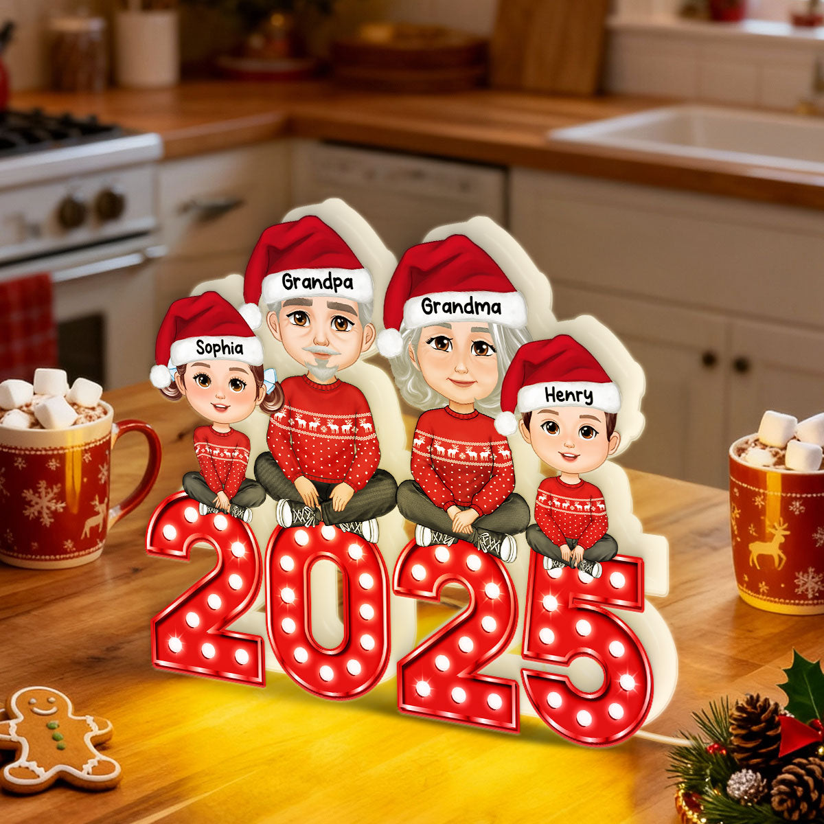 Christmas Grandma Grandpa And Grandkids Marquee Pattern Effect - Personalized Light Box