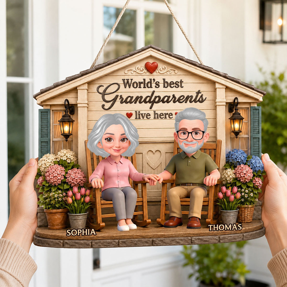 World's Best Grandparents Live Here - Personalized Wood Sign - Gift For Grandparents, Summer Decoration
