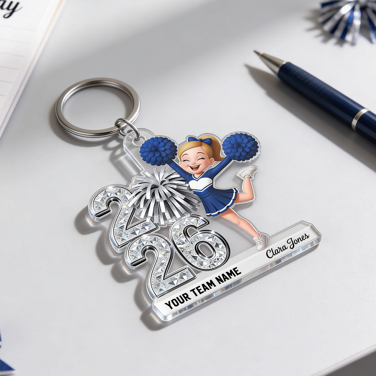 3D Shiny Effect Cheerleader With Year - Personalized Acrylic Keychain - Gift For Daughter, Granddaughter