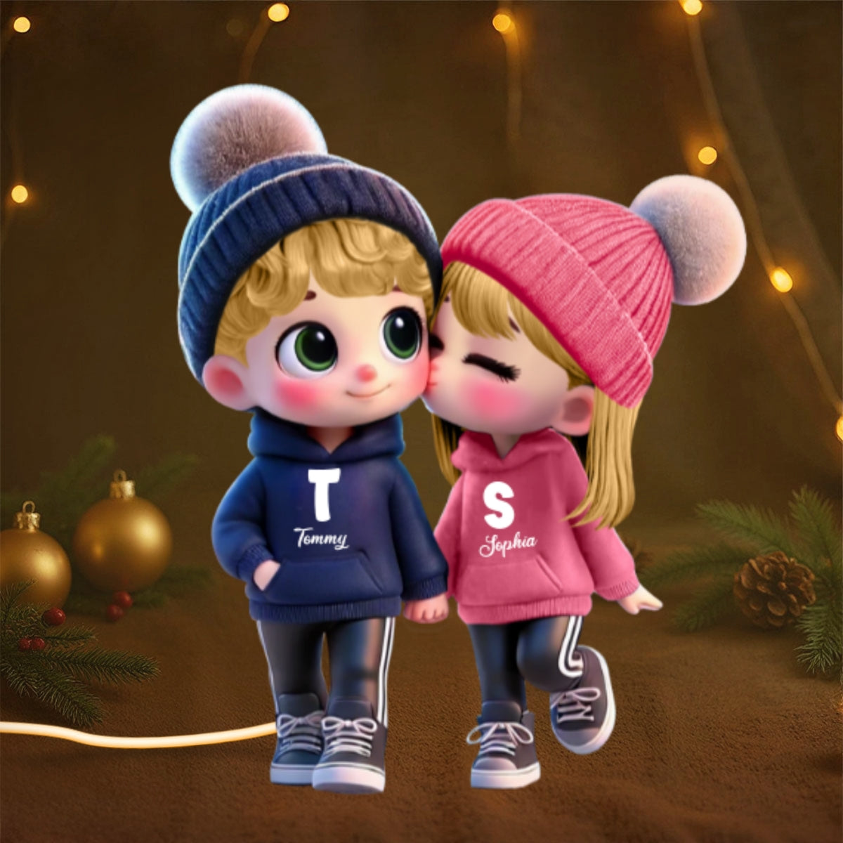 3D Effect Cute Cartoon Couple Walking - Personalized Light Box - Gift for Him, Gift for Her