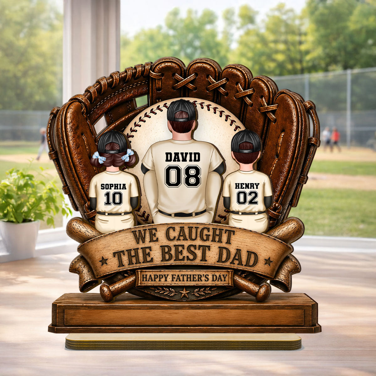 We Caught the Best Dad Fathers & Children Sitting - Personalized 2-Layered Wooden Plaque -  Gift for Husband, Dad