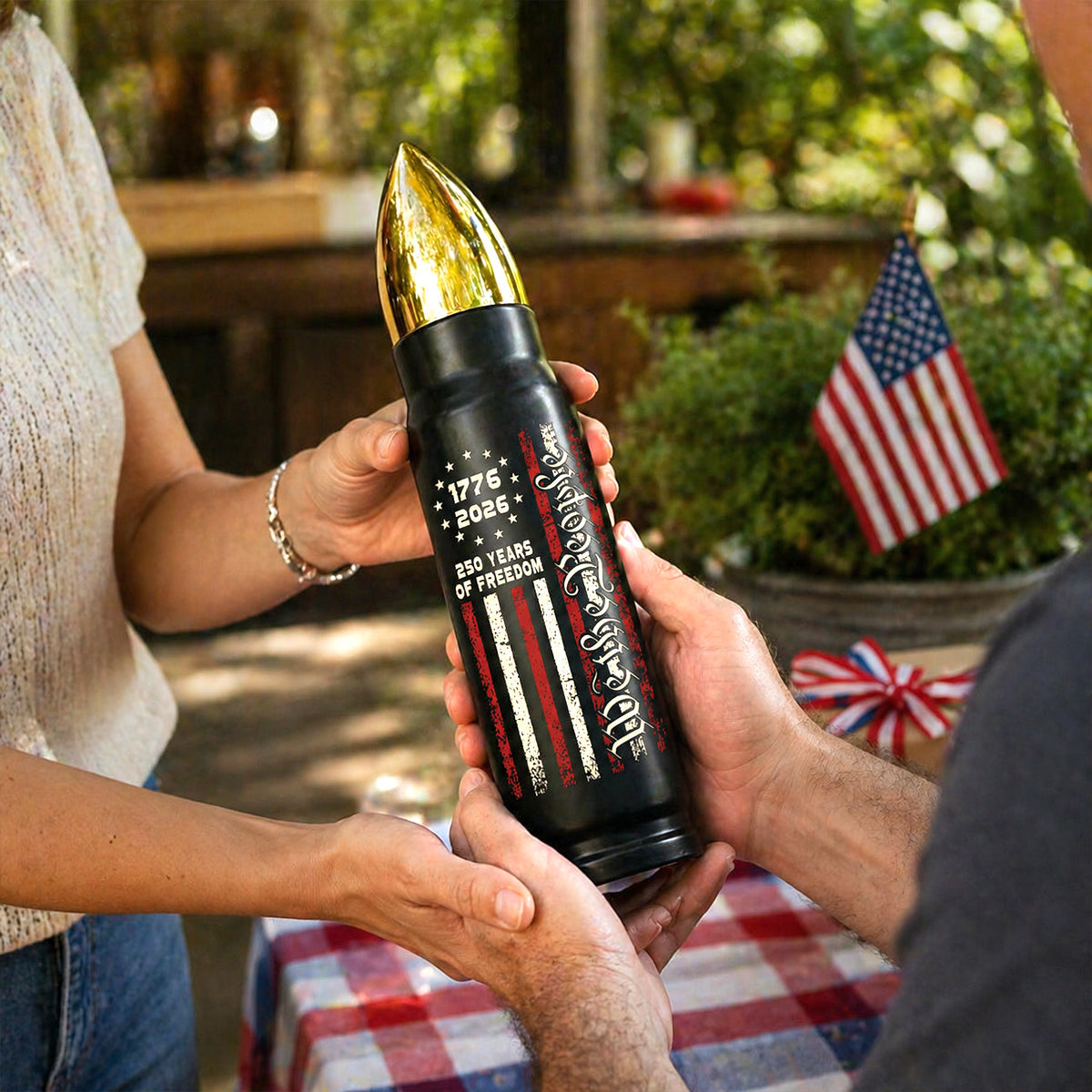 We The People Custom Name - Personalized Bullet Tumbler - United States 250th Anniversary Keepsake USA Patriotic, 4th of July Gifts