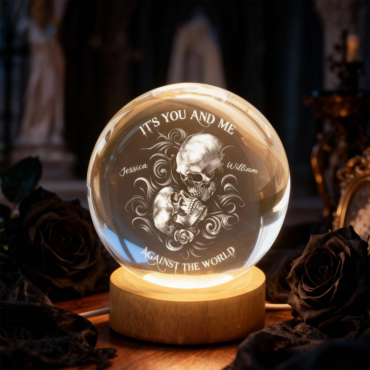 It's You and Me Against the World - Personalized Crystal Ball LED Night Light - Sentimental Valentine's Day Gift for Her, for Him