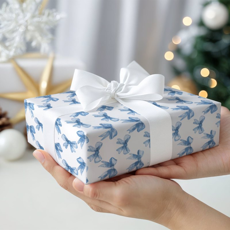 Blue Bow Coquette Gift Wrapping Paper