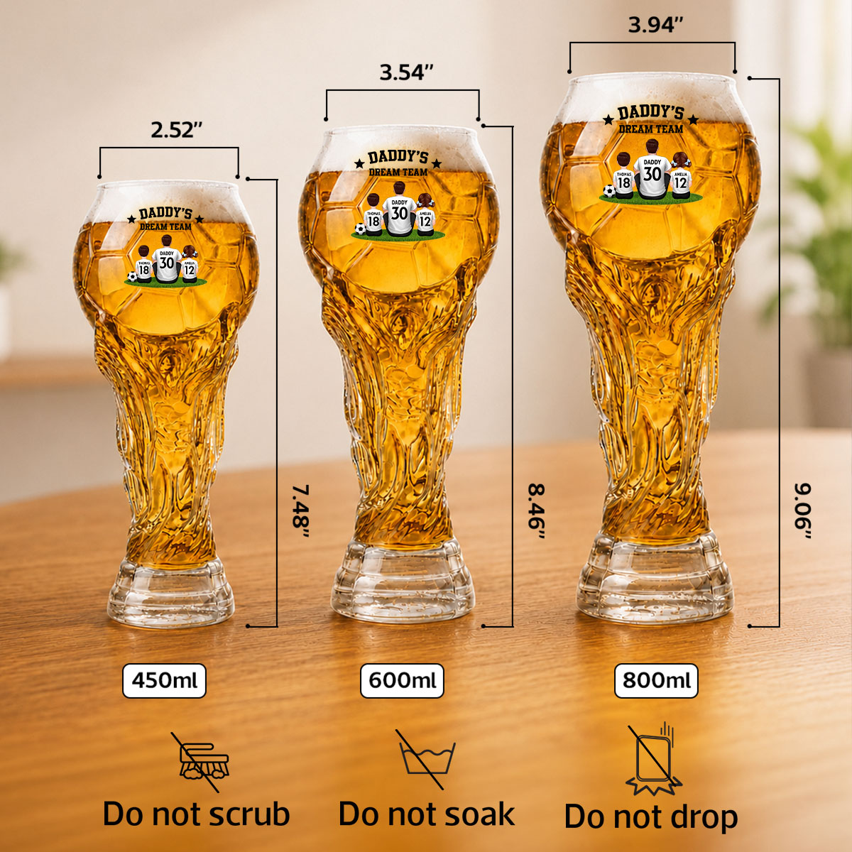 Daddy's Dream Team World Cup 2026 Football - Personalized Trophy Beer Glass - Match Day Beer Glass, Birthday Gift for Him, Gift for Dad