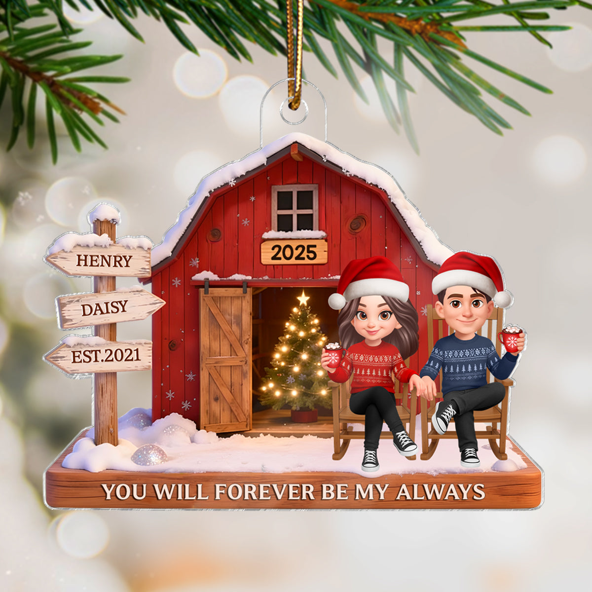3D Effect Nostalgia Barn House Eternal Love Couple Sign Posts - Personalized Acrylic Ornament - Gift For Couple, For Him, For Her, Farmhouse Decor
