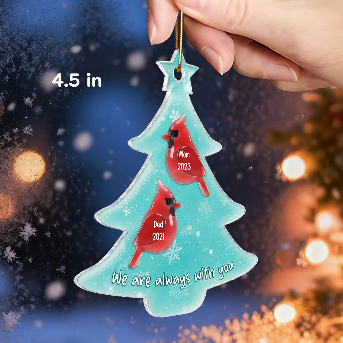 2D Sea Glass Effect Christmas Cardinals Memorial - Personalized Acrylic Ornament - Remembrance Keepsake, Sympathy Gift
