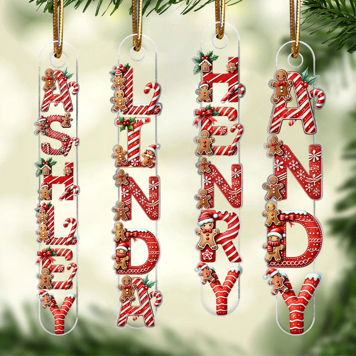 Candy Cane Alphabet - Personalized Acrylic Ornament - Christmas Tree Decor