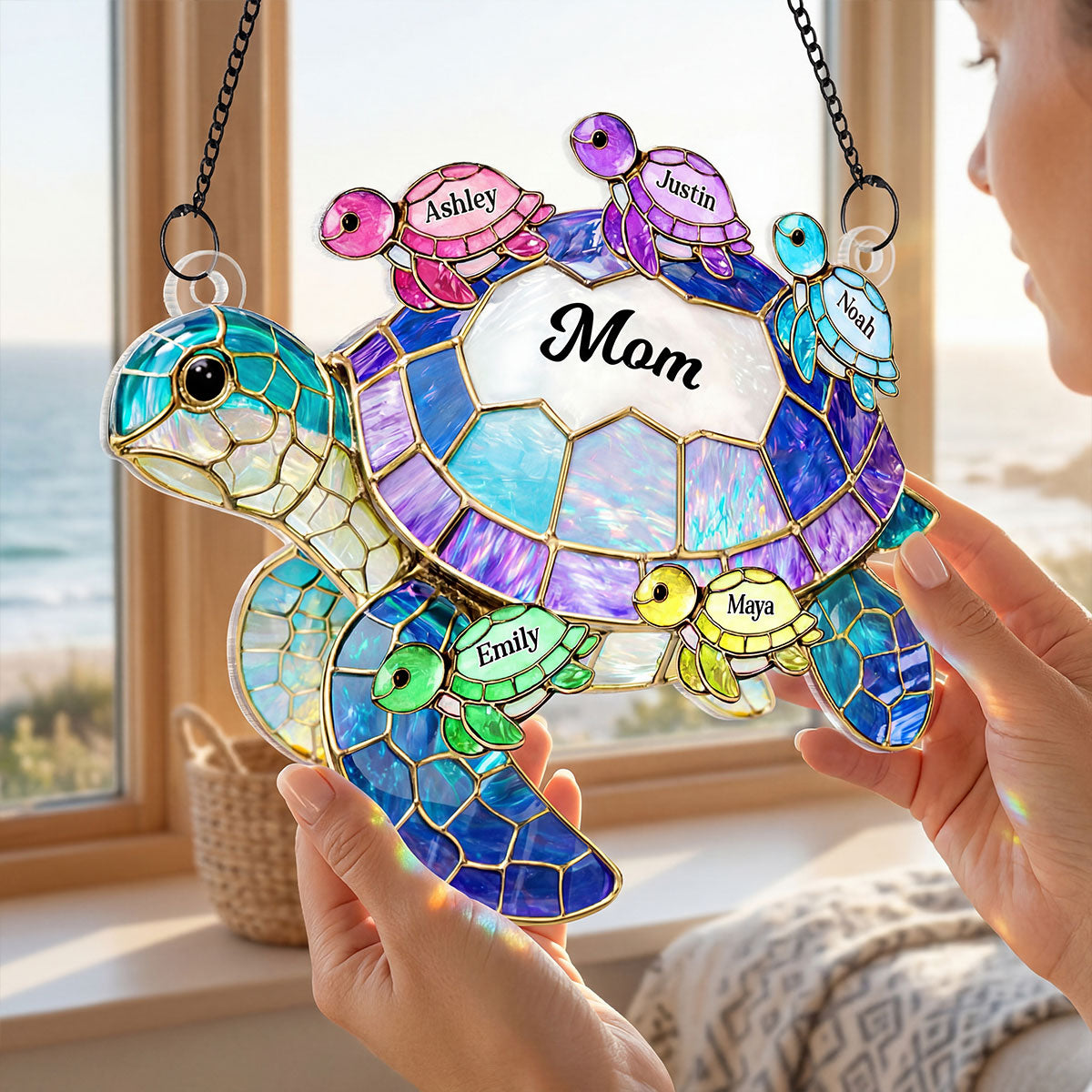 Turtle Mom Grandma - Personalized Suncatcher - Heartfelt Mother's Day Gift for Mom, Grandma, Wife