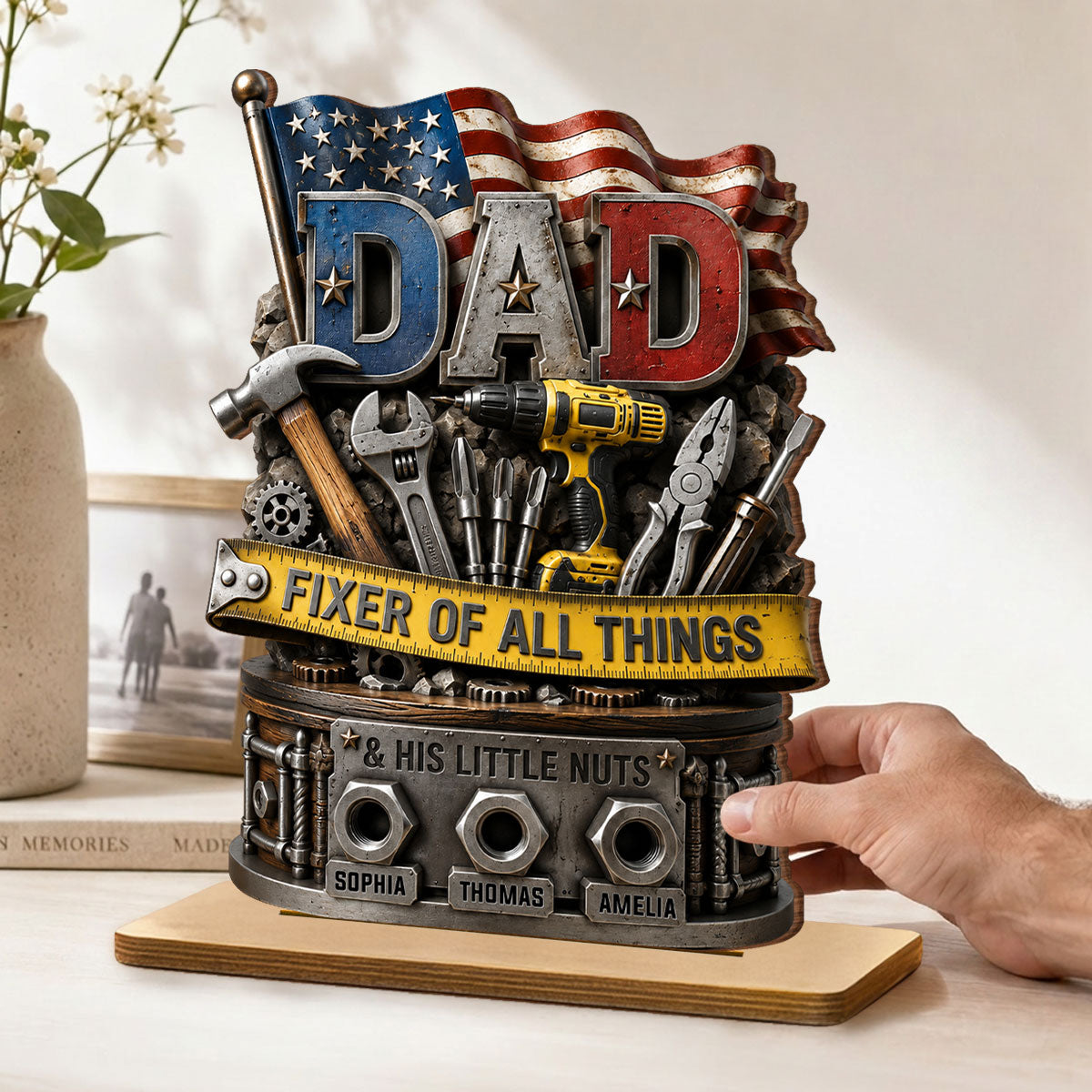 Dad Fixer of All Things Master Handyman- Personalized 2-Layered Wooden Plaque -  Gift for Dad, Husband