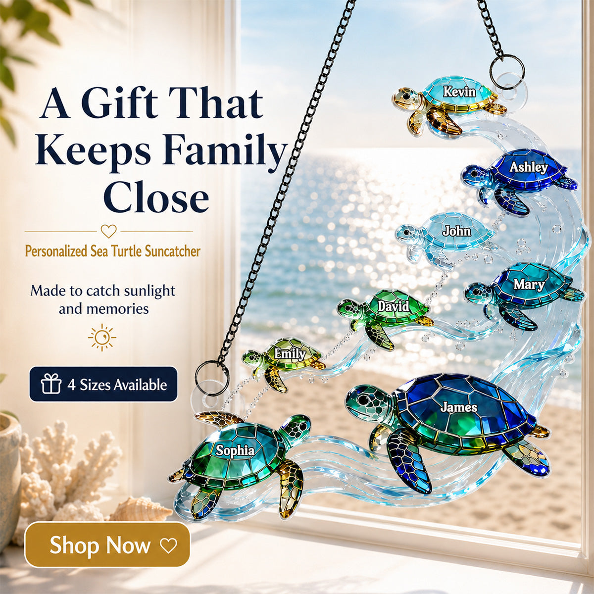 Sea Turtle Family - Personalized Suncatcher - Summer Decoration