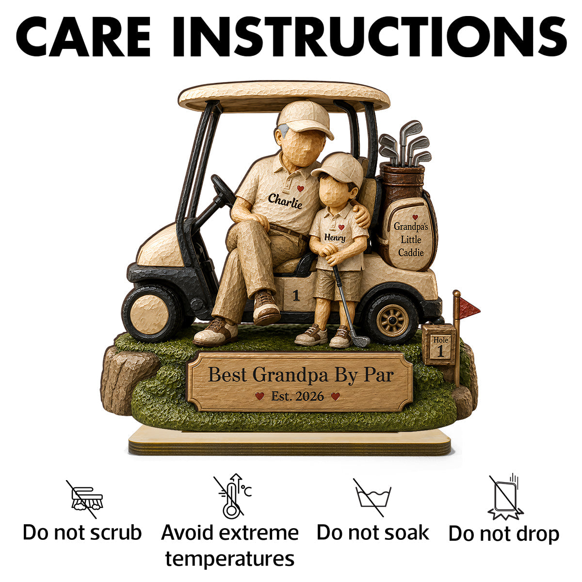Best Grandpa By Par And Little Caddie - Personalized 2-Layered Wooden Plaque - Heartfelt Gift For Dad, Grandpa, Husband