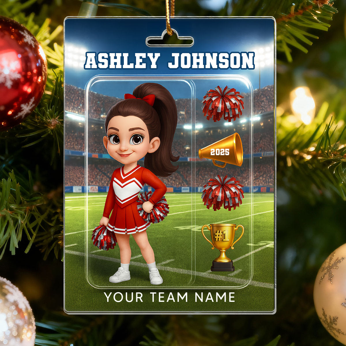 3D Effect Cheerleader Custom Figure Style - Personalized Acrylic Ornament - Christmas Gift For Cheerleaders