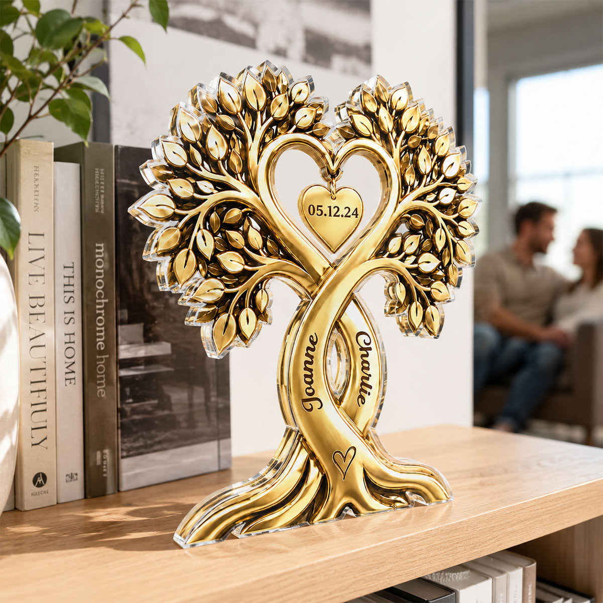 Couple Heart Tree - Personalized Acrylic Block Plaque - Golden Anniversary Gift for Him, Gift for Her