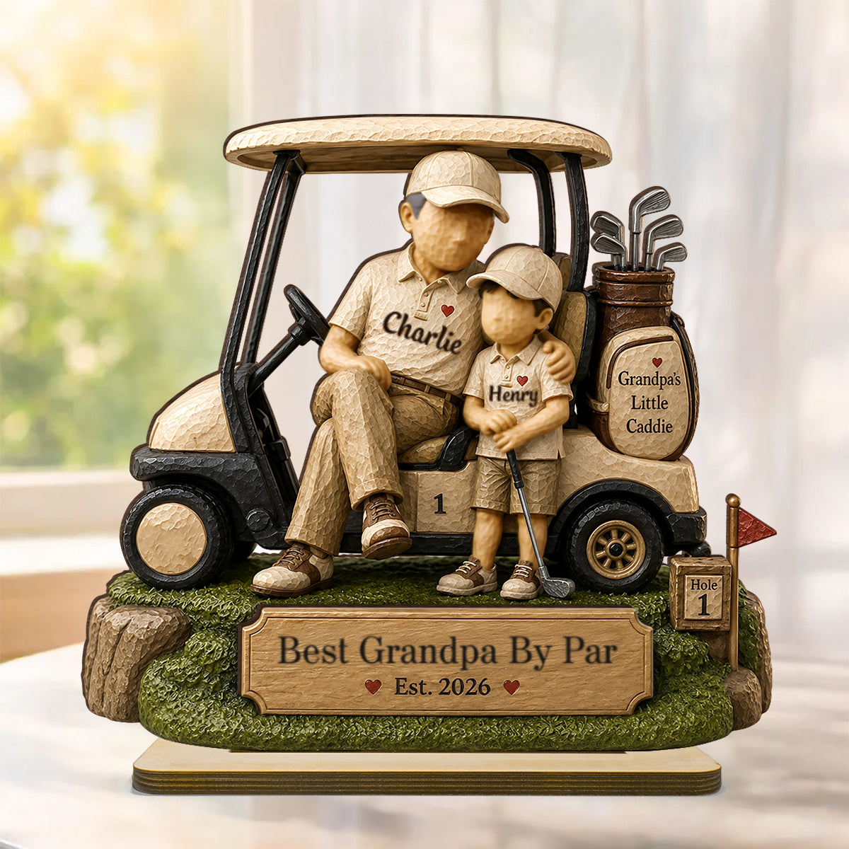 Best Grandpa By Par And Little Caddie - Personalized 2-Layered Wooden Plaque - Heartfelt Gift For Dad, Grandpa, Husband