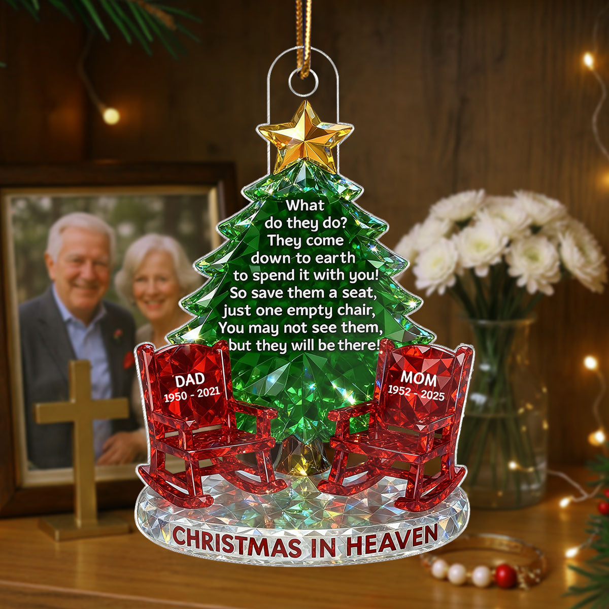 3D Crystal Effect Christmas In Heaven Memorial - Personalized Acrylic Ornament - Remembrance Gift, Sympathy Gift