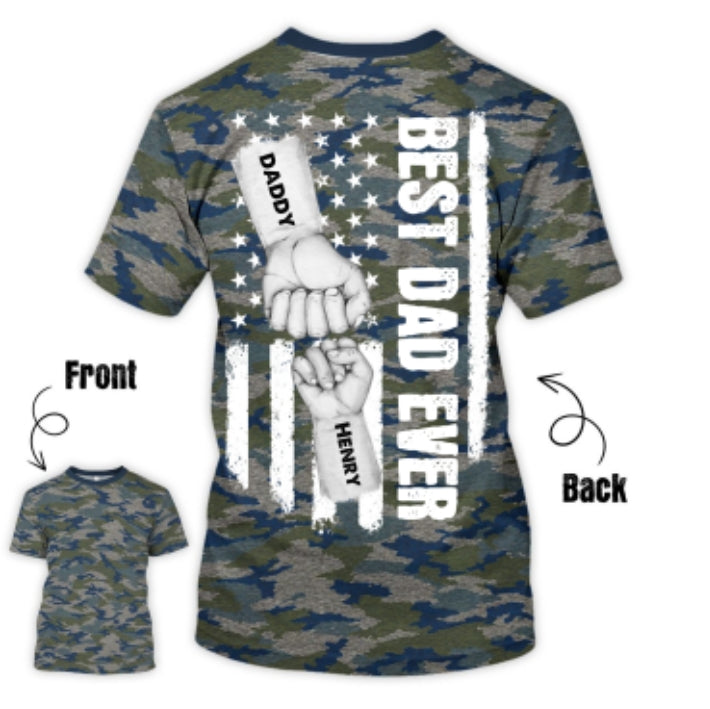 Best Dad Ever Fist Bump Nation Flag Camo Pattern - Personalized Shirt - Father's Day Gift For Husband, Dad, Grandpa