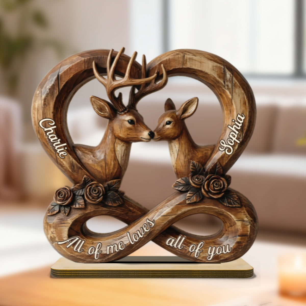 Deer Couple Eternal Love 2D Flat Printed - Personalized 2-Layer Wooden Plaque - Gift For Him, Gift For Her
