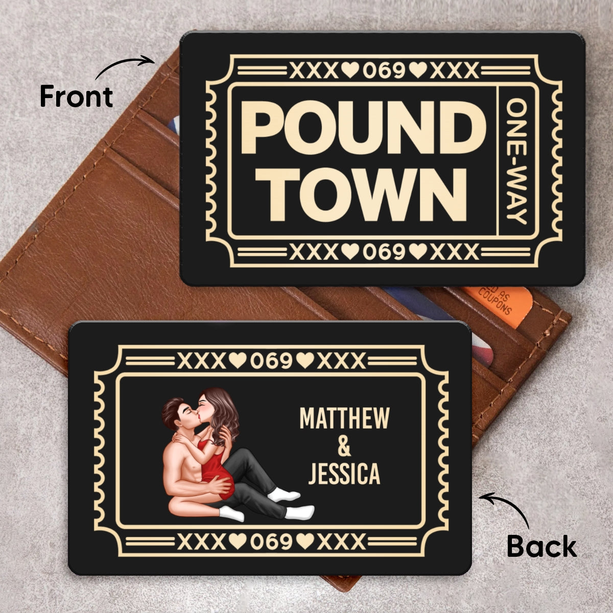 Funny Inappropriate Couple Pound Town Ticket - Personalized Metal Wallet Card - Gift For Him, Gift For Her