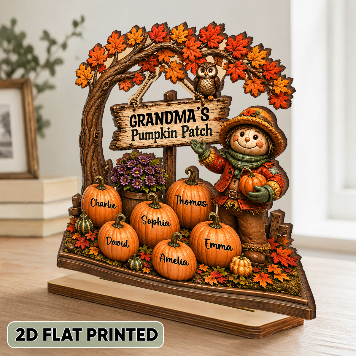 Grandma's Pumpkin Patch And Grandkids - Personalized 2-Layered Wooden Plaque - Fall Season Decor Gift, Gift For Grandma