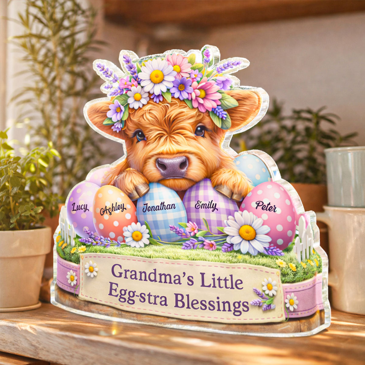 Grandma’s Little Egg-stra Blessings - Personalized Acrylic Block Plaque - Gift For Grandma, Easter Home Decoration