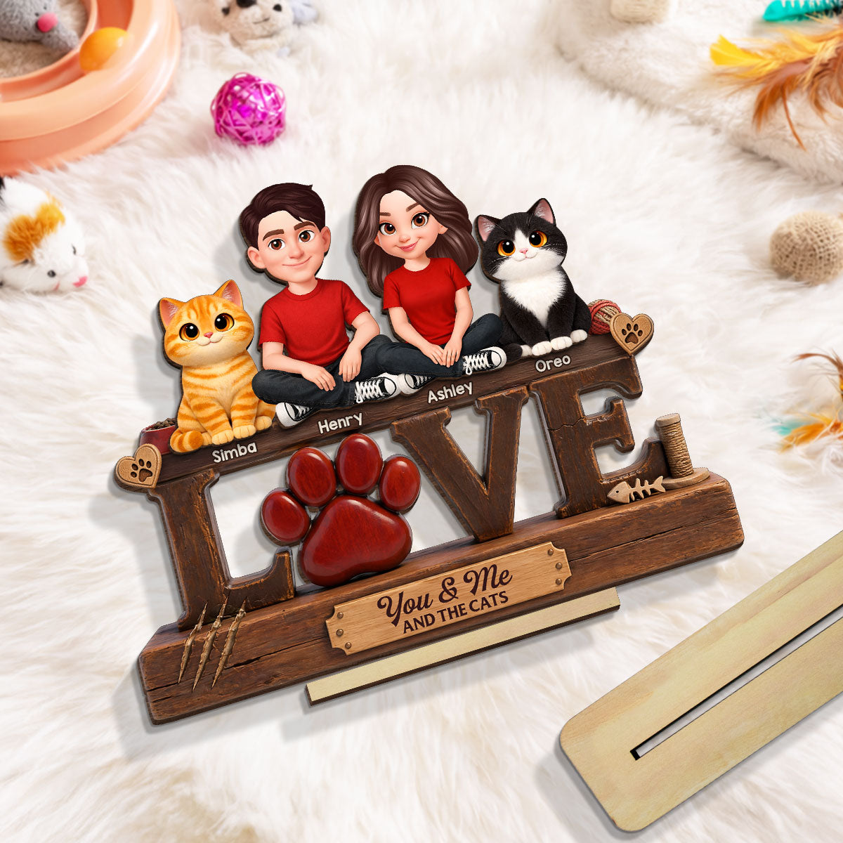 You & Me And The Cat - Personalized 2-Layered Wooden Plaque - Heartfelt  Gift For Cat Dad