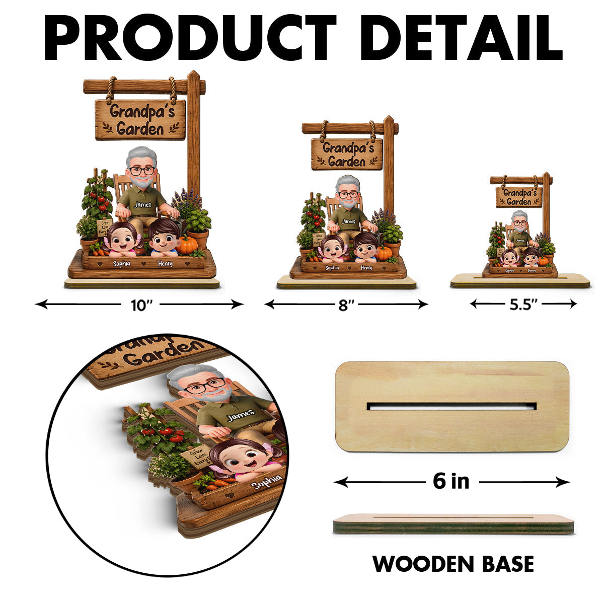 Grandpa's Garden - Personalized 2-Layered Wooden Plaque -  Gift for Dad, Husband