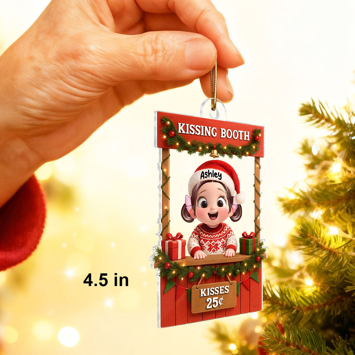 Cute Kid in Kissing Booth - Personalized Acrylic Ornament - Unique Christmas Gift for Kids, Grandkids