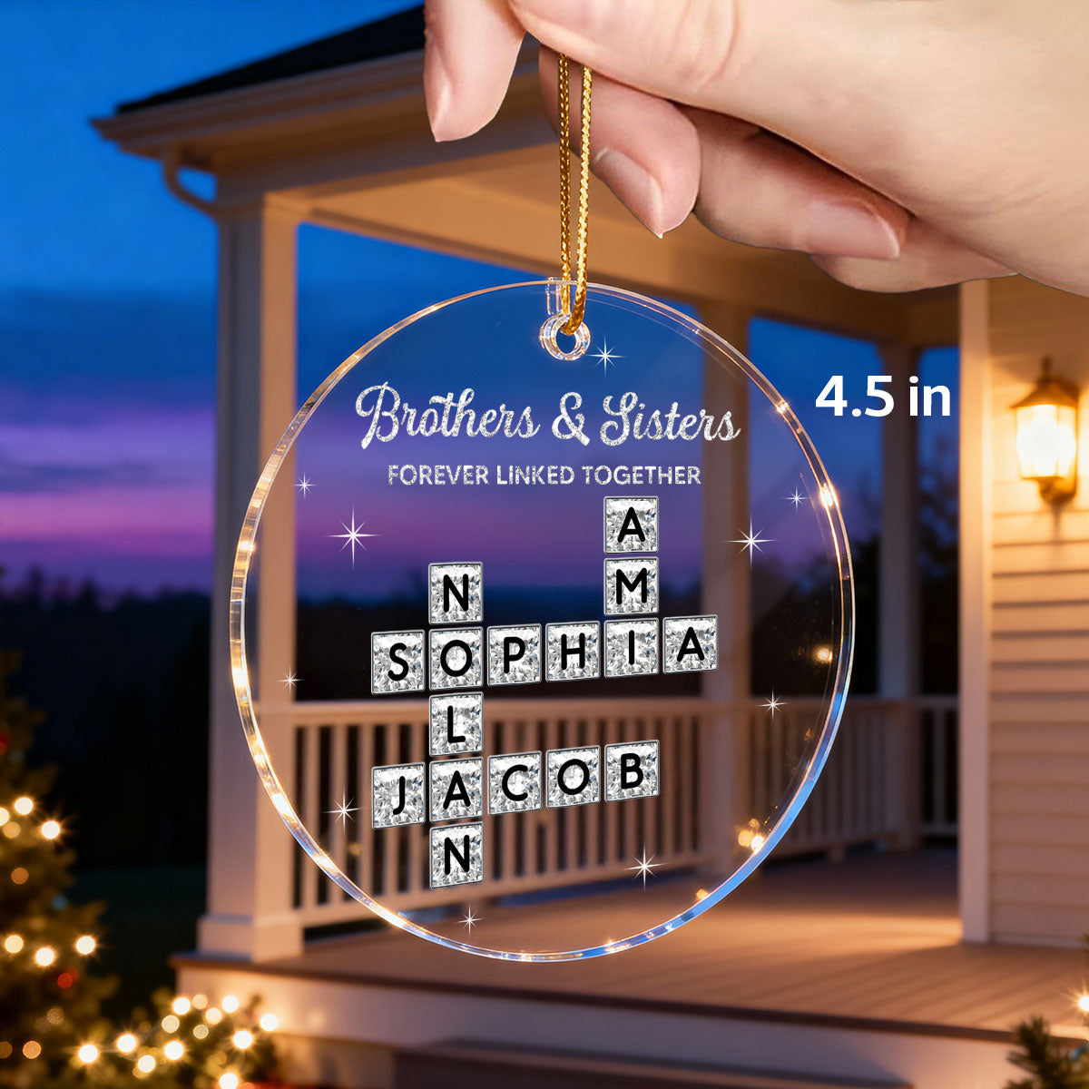 3D Shining Effect Brothers Sisters Crossword Puzzle Art - Personalized Acrylic Ornament - Christmas Gift For Siblings, Brothers, Sisters