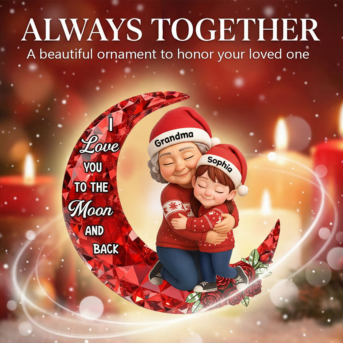 3D Crystal Effect Grandma Grandkid Love to the Moon - Personalized Acrylic Ornament - Christmas Gift for Grandma, Grandkids