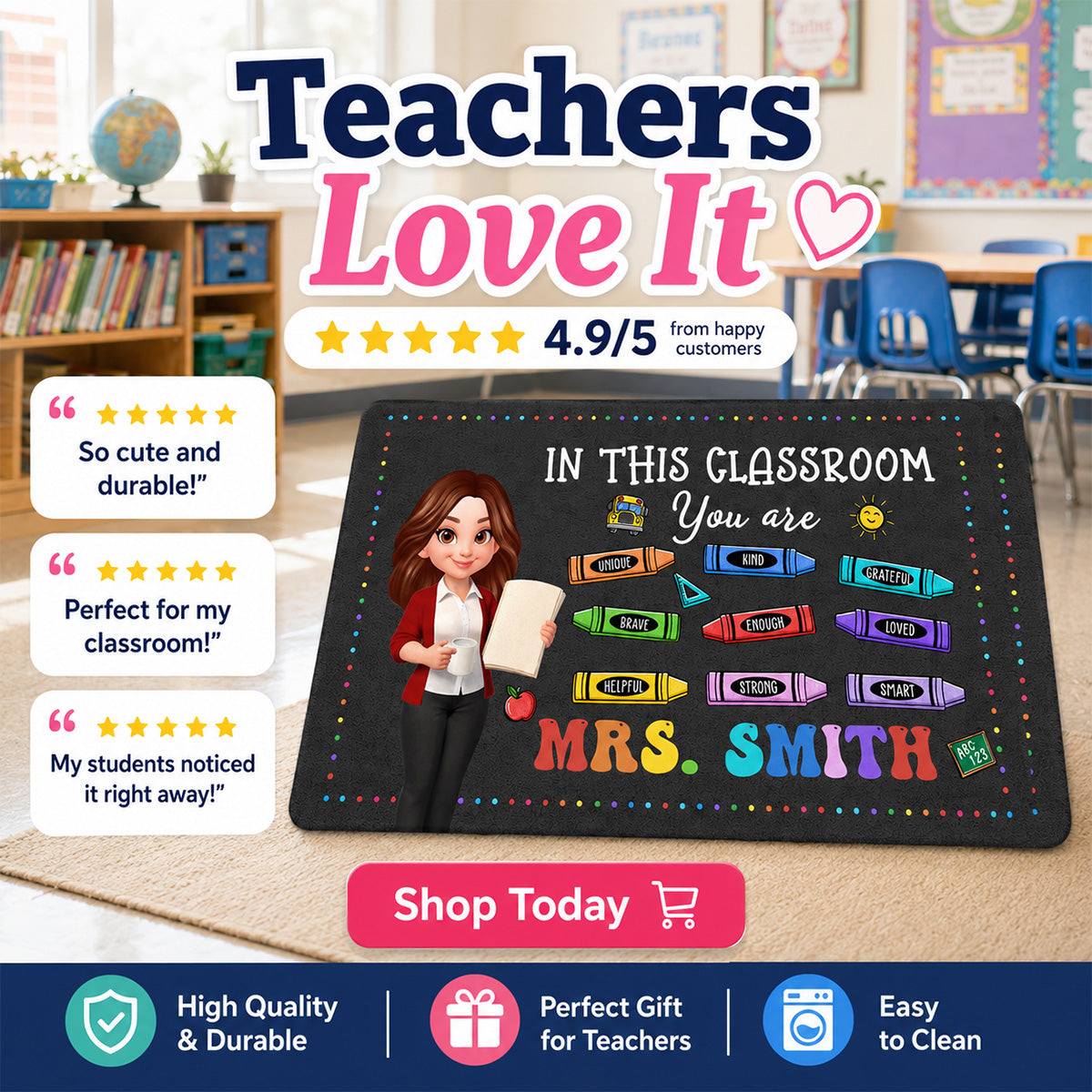 In This Classroom You Are - Personalized Doormat - Back To School Gift, Gift For Teacher