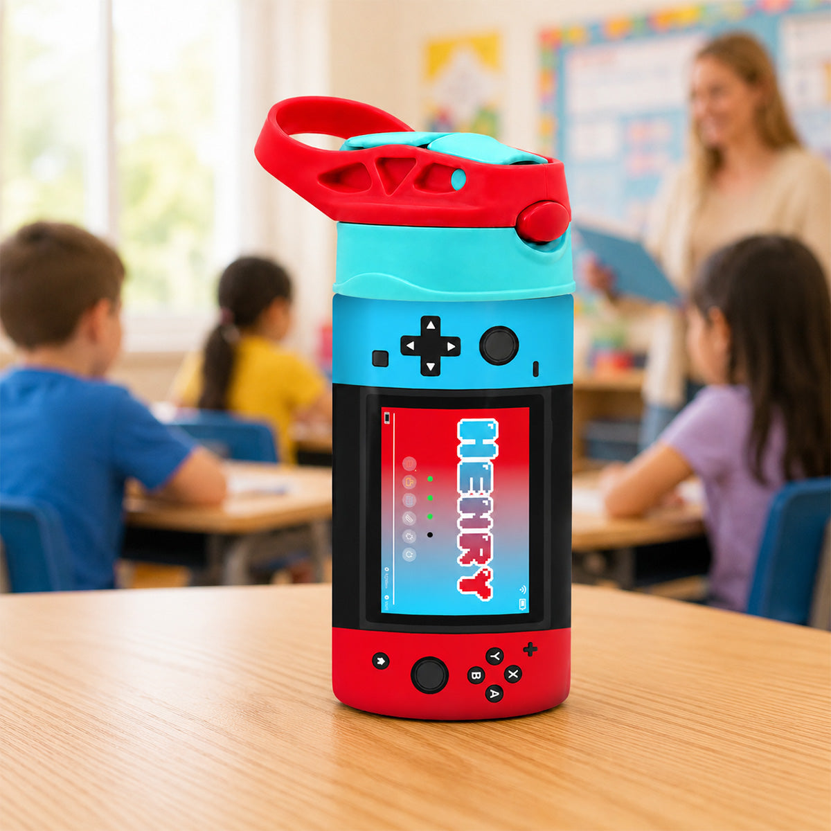 Gaming Controller Theme Kid Custom Name - Personalized Kid Insulated Water Bottle - Stainless Steel Toddler Cups with Straws, BPA Free, Leak-Proof