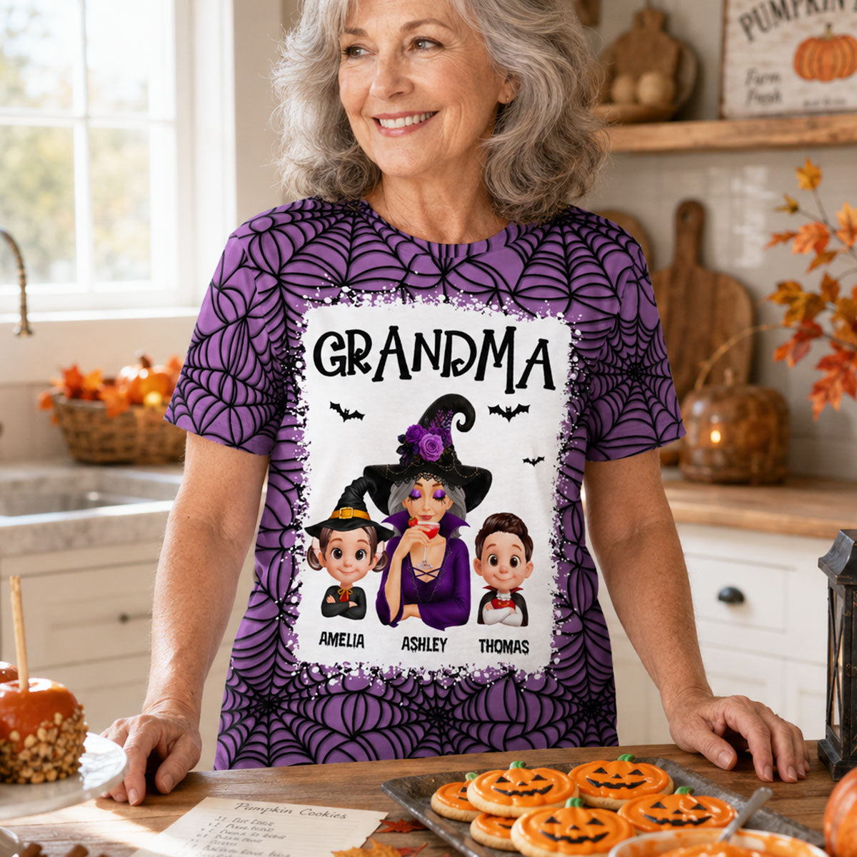 Spooky Halloween Grandma Grandkids - Personalized Shirt - Halloween Gift For Grandma
