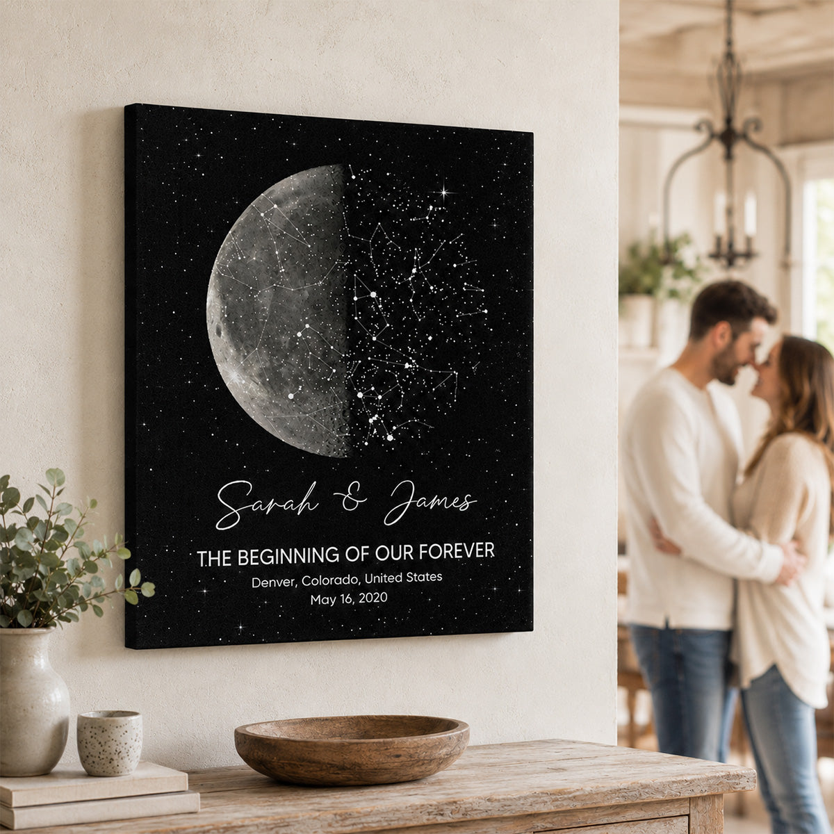 The Night It All Began Custom Moon Phase & Star Map - Personalized Canvas - Gift For Couple
