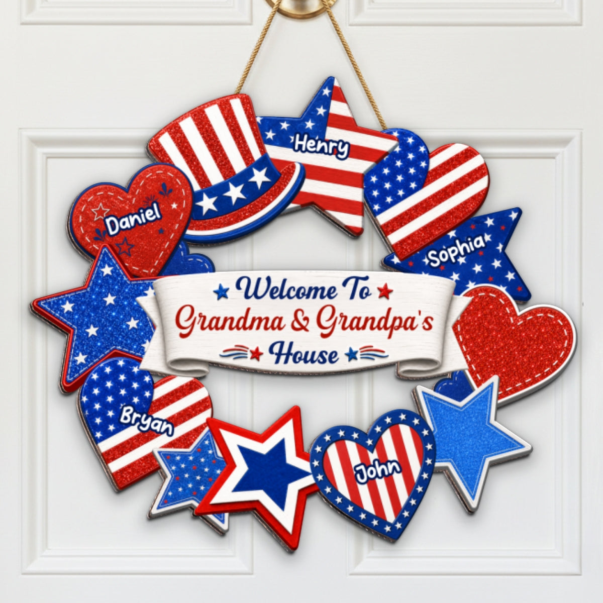 Welcome To Grandpa & Grandma House America 250th Anniversary - Personalized Wood Sign - 4th of July Decoration