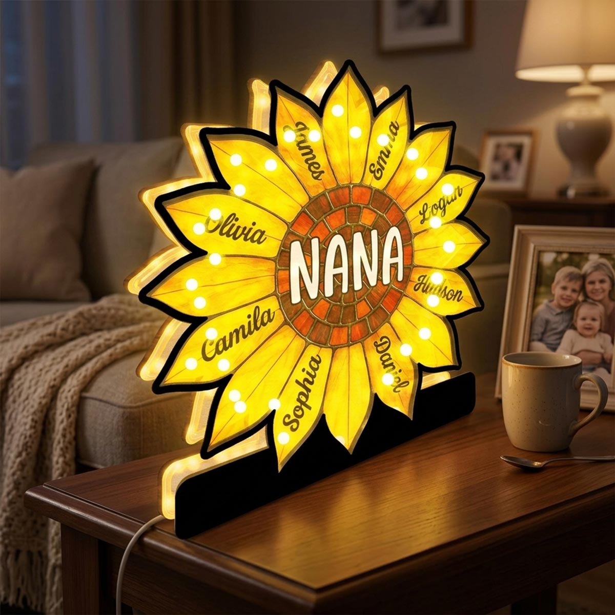 Grandma Sunflower Custom Kids Names - Personalized Suncatcher Night Light - Heartfelt Mother's Day Gift For Grandma, Mom, Wife