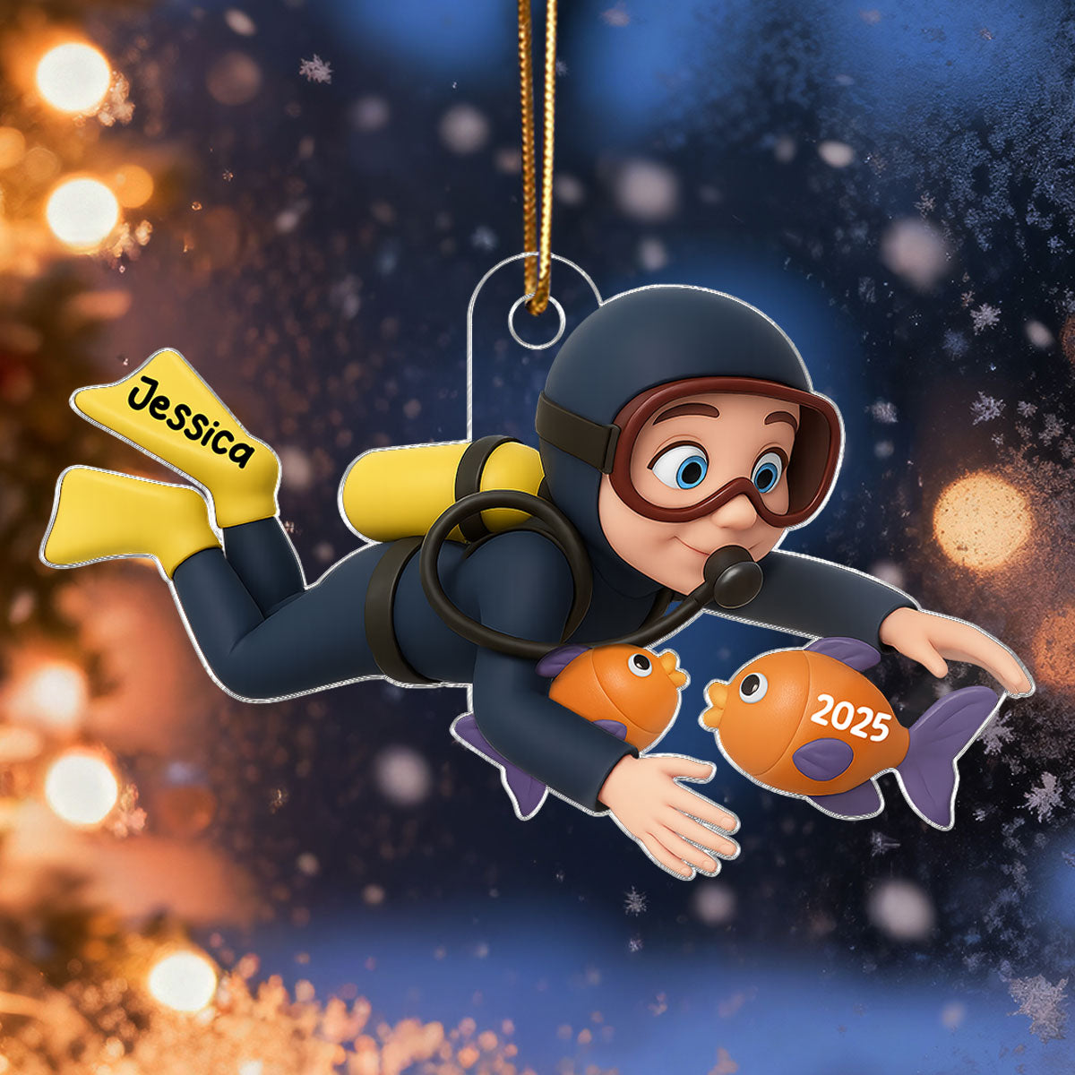 Christmas Boy Girl Man Woman Scuba Diving - Personalized Acrylic Ornament - Gift For Scuba Diver, Grandson, Granddaughter