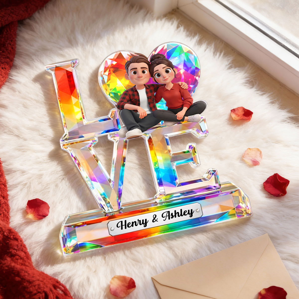 Love Couple Crystal Pattern - Personalized Acrylic Block Plaque - Anniversary, Valentine's Day Gift, Gift For Her, Gift For Him