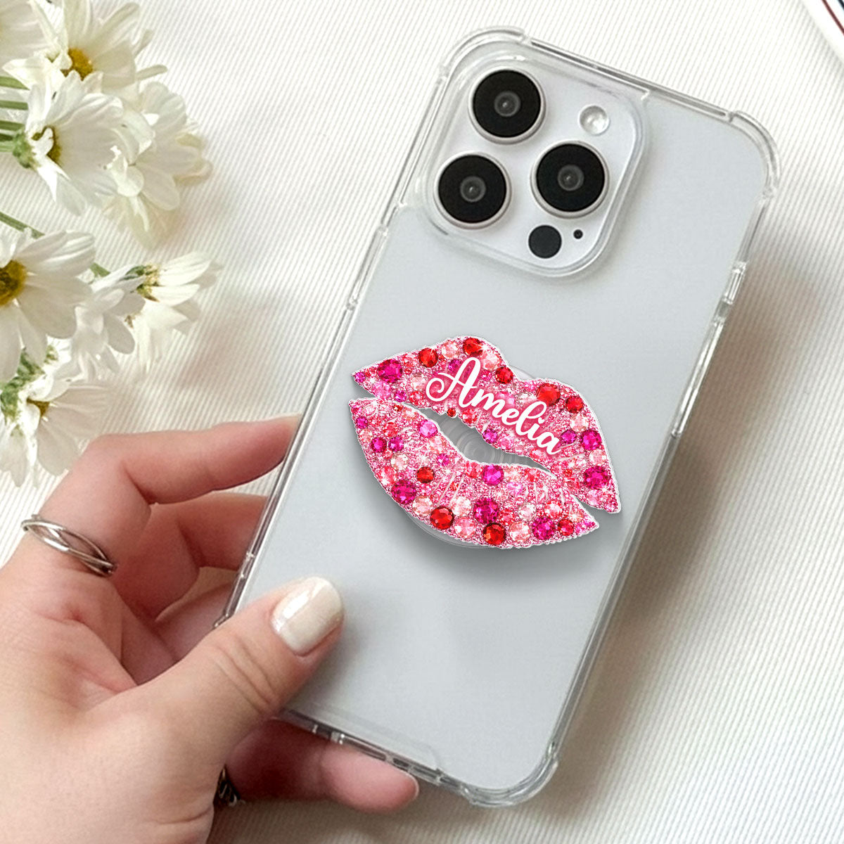 3D Effect Kiss Valentine - Personalized Acrylic Magnetic Phone Grip - Anniversary, Valentine's Day Gift, Gift For Her