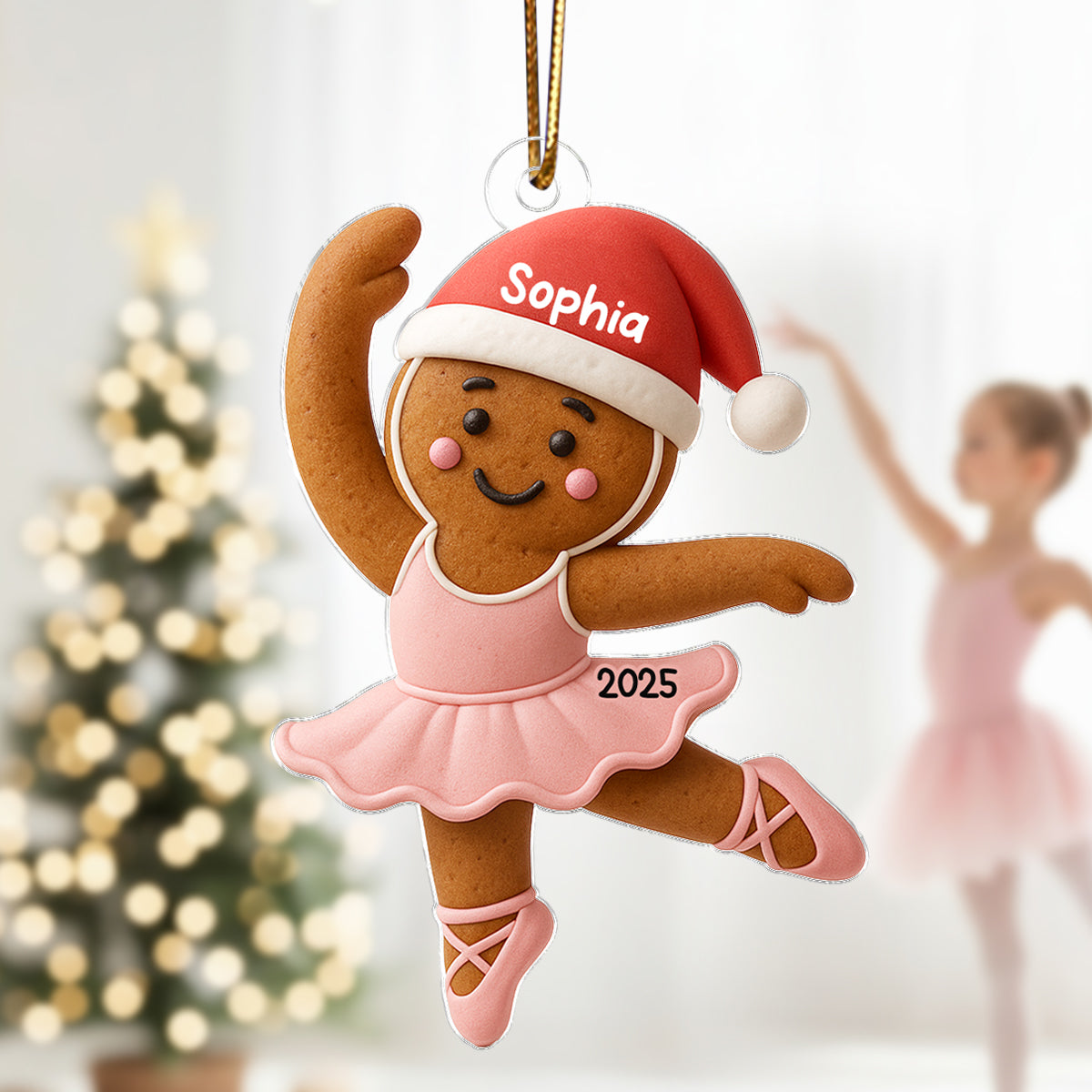 Gingerbread Balletina Dance - Personalized Acrylic Ornament - Unique Christmas Gift For Little Girl, Daughter